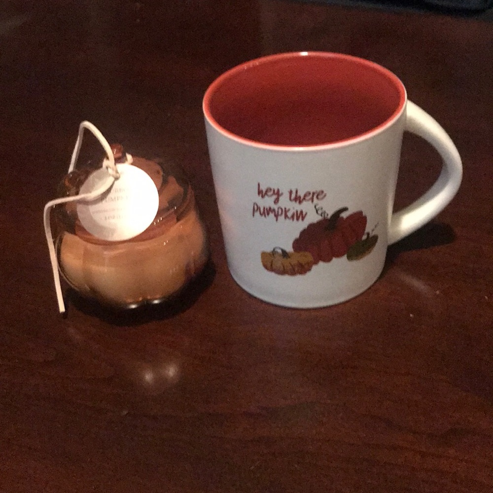 Autumn Fall Halloween gift set - hey there pumpkin mug & bourbon pumpkin candle